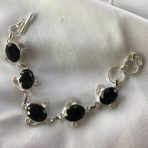 925 STERLING 8 INCH BRACELET W/BLACK STONE NEW